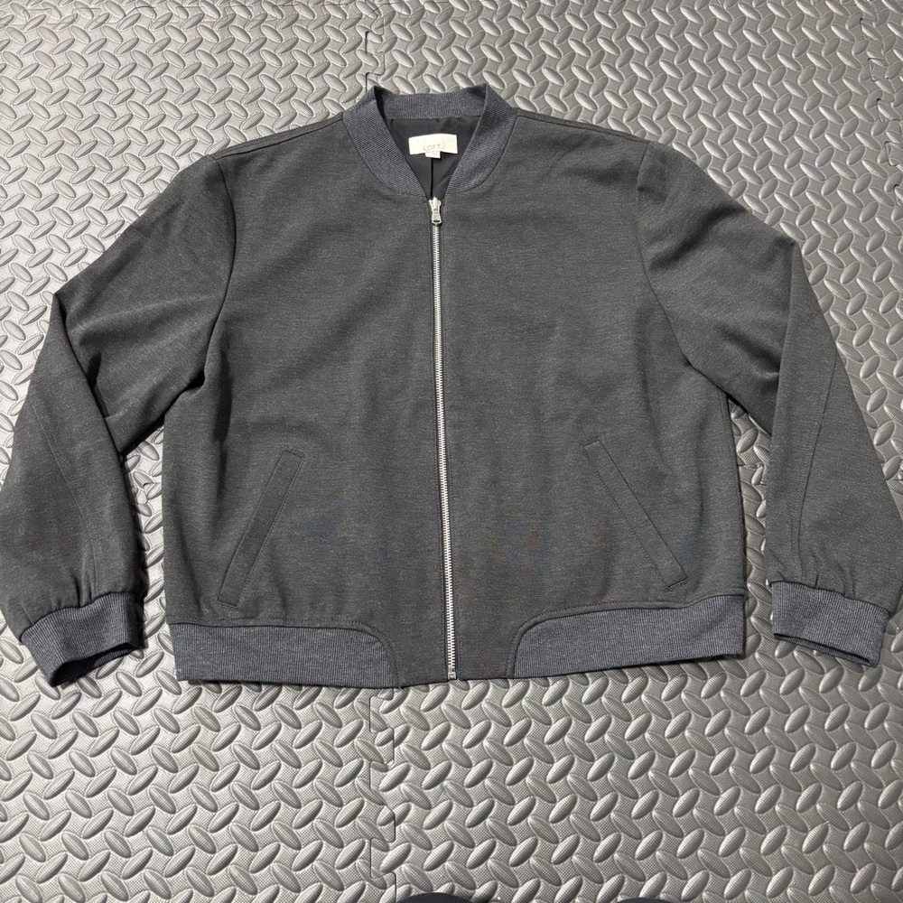 Loft Women's Large Gray Bomber Jacket Full Zip Up